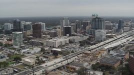 5.7K aerial stock footage slowly fly away from the city's skyline, Downtown Orlando, Florida Aerial Stock Footage | DX0003_233_035