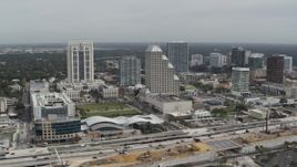 5.7K aerial stock footage slowly approach Bank of America Center in Downtown Orlando, Florida Aerial Stock Footage | DX0003_233_036