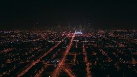 HD stock footage aerial video approach Downtown Chicago, Illinois skyline from West Side at night Aerial Stock Footage | ED0001_000005