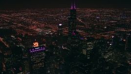 HD stock footage aerial video of the iconic Willis Tower skyscraper at night in Downtown Chicago, Illinois Aerial Stock Footage | ED0001_000017