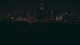 HD stock footage aerial video of city skyline seen from Lake Michigan at night, Downtown Chicago, Illinois Aerial Stock Footage | ED0001_000031