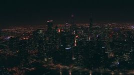 HD stock footage aerial video approach Downtown Chicago, Illinois skyscrapers at nighttime Aerial Stock Footage | ED0001_000087