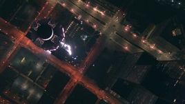 HD stock footage aerial video of bird's eye of wide streets through the city at night, Downtown Chicago, Illinois Aerial Stock Footage | ED01_113