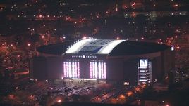 HD stock footage aerial video of United Center arena at night in West Side Chicago, Illinois Aerial Stock Footage | ED01_115