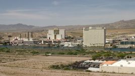 4K aerial stock footage of desert hotels and casinos across the Colorado River in Laughlin, Nevada Aerial Stock Footage | FG0001_000002