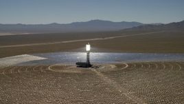 4K aerial stock footage of an orbit around one of the arrays at the Ivanpah Solar Electric Generating System in California Aerial Stock Footage | FG0001_000190