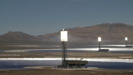 4K aerial stock footage of a trio of arrays at the Ivanpah Solar Electric Generating System in California Aerial Stock Footage | FG0001_000196