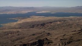 4K aerial stock footage of Lake Mead seen from the rugged desert in Nevada Aerial Stock Footage | FG0001_000280