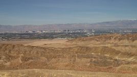 4K aerial stock footage of a view of Las Vegas, Nevada from barren desert mountains Aerial Stock Footage | FG0001_000303