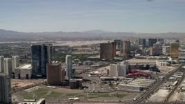 4K aerial stock footage flyby Fontainebleau, Circus Circus, and Encore casino hotels on the Las Vegas Strip in Nevada Aerial Stock Footage | FG0001_000320