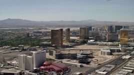 4K aerial stock footage of Encore, Wynn, Palazzo and Trump casino hotels on the Las Vegas Strip in Nevada Aerial Stock Footage | FG0001_000321
