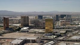 4K aerial stock footage of passing the famous casino hotels on the Las Vegas Strip in Nevada Aerial Stock Footage | FG0001_000322