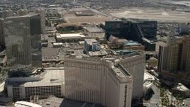 4K aerial stock footage flyby Aria on the Las Vegas Strip in Nevada to reveal Monte Carlo, MGM Grand and New York New York Aerial Stock Footage | FG0001_000327