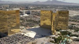 4K aerial stock footage flyby the Delano and Mandalay Bay, and reveal Luxor between them on the Las Vegas Strip, Nevada Aerial Stock Footage | FG0001_000329