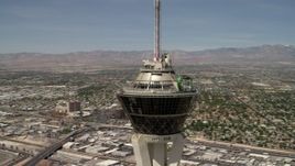 4K aerial stock footage orbit the top of Stratosphere Las Vegas, Nevada Aerial Stock Footage | FG0001_000341