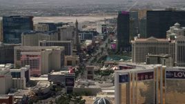 4K aerial stock footage of Las Vegas Boulevard, Paris Las Vegas, and Bally's on the Las Vegas Strip, Nevada Aerial Stock Footage | FG0001_000346