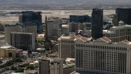 4K aerial stock footage of Paris Las Vegas and Bally's on the Las Vegas Strip, Nevada, seen from Caesar's Palace Aerial Stock Footage | FG0001_000347
