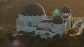 HD stock footage aerial video orbit of the Griffith Observatory at sunset in California Aerial Stock Footage | HDA06_11