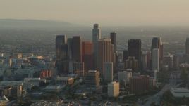 HD stock footage aerial video Downtown Los Angeles skyscrapers at sunset in California Aerial Stock Footage | HDA06_19