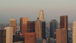 HD stock footage aerial video group of Downtown Los Angeles skyscrapers at sunset, California Aerial Stock Footage | HDA06_39