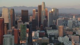 HD stock footage aerial video Downtown Los Angeles skyscrapers and high-rises at sunset in California Aerial Stock Footage | HDA06_47