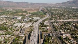 HD stock footage aerial video of following the I-5 freeway through San Fernando Valley, California Aerial Stock Footage | HDA07_04