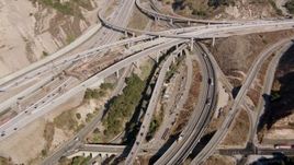 HD stock footage aerial video of light traffic on the Newhall Pass Interchange, Santa Clarita, California Aerial Stock Footage | HDA07_12