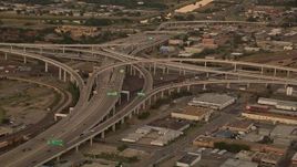 HD stock footage aerial video of freeway interchanges at sunset, Downtown Fort Worth, Texas Aerial Stock Footage | HDA12_012