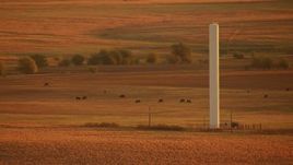 HD stock footage aerial video of a tall silo on farmland near cattle at sunrise in Oklahoma Aerial Stock Footage | HDA12_058