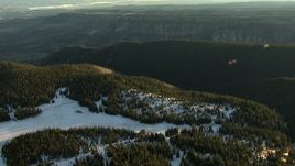 HD stock footage aerial video of flying over evergreens to approach a ridge at sunrise, Rocky Mountains, Colorado Aerial Stock Footage | HDA13_406