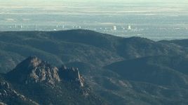 HD stock footage aerial video of Centennial office buildings seen from the Rocky Mountains, Colorado Aerial Stock Footage | HDA13_476