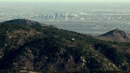 HD aerial stock footage video of a view of Downtown Denver and the lake seen from the Rocky Mountains, Colorado Aerial Stock Footage | HDA13_482_01