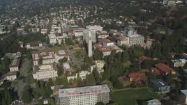 5K aerial stock footage flyby Sather Tower, University of California Berkeley campus, California Aerial Stock Footage | JDC01_010