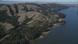 5K aerial stock footage across hills, reveal San Pablo Reservoir, Orinda, California Aerial Stock Footage | JDC01_014