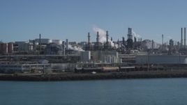 5K aerial stock footage of ConocoPhillips Oil Refinery on the shore of San Pablo Bay; Rodeo, California Aerial Stock Footage | JDC01_021
