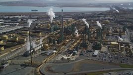 5K aerial stock footage of passing by the Valero Oil Refinery, Benicia, California Aerial Stock Footage | JDC01_036