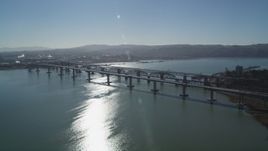 5K aerial stock footage of Benicia-Martinez Bridge spanning Carquinez Strait, California Aerial Stock Footage | JDC01_045