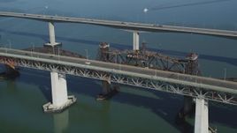 5K aerial stock footage of light traffic on the Benicia-Martinez Bridge over the Carquinez Strait, California Aerial Stock Footage | JDC01_049