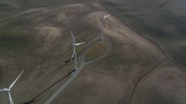5K aerial stock footage of orbiting three windmills, Shiloh Wind Power Plant, Montezuma Hills, California Aerial Stock Footage | JDC01_078