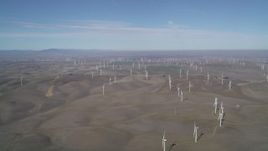 5K aerial stock footage of hilly field of windmills, Shiloh Wind Power Plant, Montezuma Hills, California Aerial Stock Footage | JDC01_080