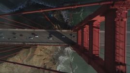 5K aerial stock footage of a bird's eye view over light traffic on iconic Golden Gate Bridge, San Francisco, California Aerial Stock Footage | JDC02_023