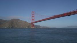 5K aerial stock footage of flying low over the Bay near the world famous Golden Gate Bridge, San Francisco, California Aerial Stock Footage | JDC02_029