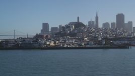 5K aerial stock footage of Pier 39, city skyline, seen from over the Bay, Downtown San Francisco, California Aerial Stock Footage | JDC02_038