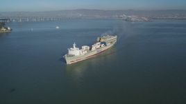 5K aerial stock footage of tracking a cargo ship sailing the San Francisco Bay, San Francisco, California Aerial Stock Footage | JDC02_041