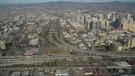 5K aerial stock footage of flying by 880 freeway and urban neighborhoods, revealing I- 980, Downtown Oakland, California Aerial Stock Footage | JDC02_048