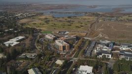5K aerial stock footage of Googleplex office buildings, Shoreline Golf Links golf course, Mountain View, California Aerial Stock Footage | JDC03_015