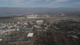 5K aerial stock footage approach Moffett Field, Hangar One, NASA Ames Research Center, Mountain View, California Aerial Stock Footage | JDC03_020