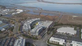 5K aerial stock footage of flying by the Yahoo! Campus office buildings, Sunnyvale, California Aerial Stock Footage | JDC03_023