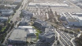 5K aerial stock footage of tilting from wetlands, reveal Yahoo! Campus office buildings, Sunnyvale, California Aerial Stock Footage | JDC03_024