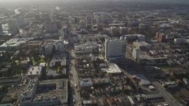 5K aerial stock footage of following East San Fernando Street, approaching city hall, Downtown San Jose, California Aerial Stock Footage | JDC04_004